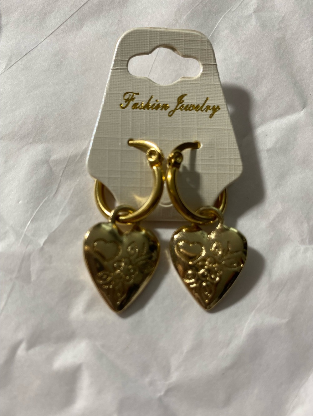 Gold Heart Charm Hoop Earrings